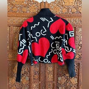 Sugarlips Black and Red Graphic Hearts Sweater